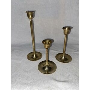 Set Of 3 Vintage Interpur Brass Tapered Candlesticks Made In Taiwan